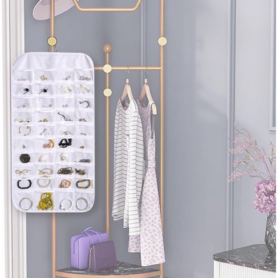 Sieradenorganisator met 80 zakken Transparante hangende organisator Sieradenhouder Opbergtas voor oorbellen Kettingen (wit)