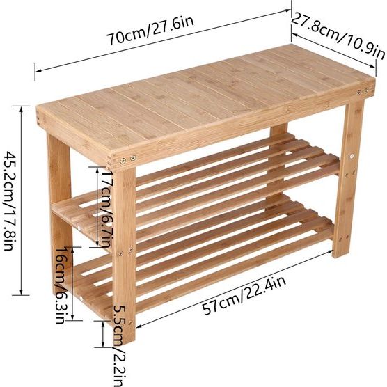 Schoenenrek met bank Bamboe schoenenbank met 2 verdiepingen 70x28x45cm schoenenkast