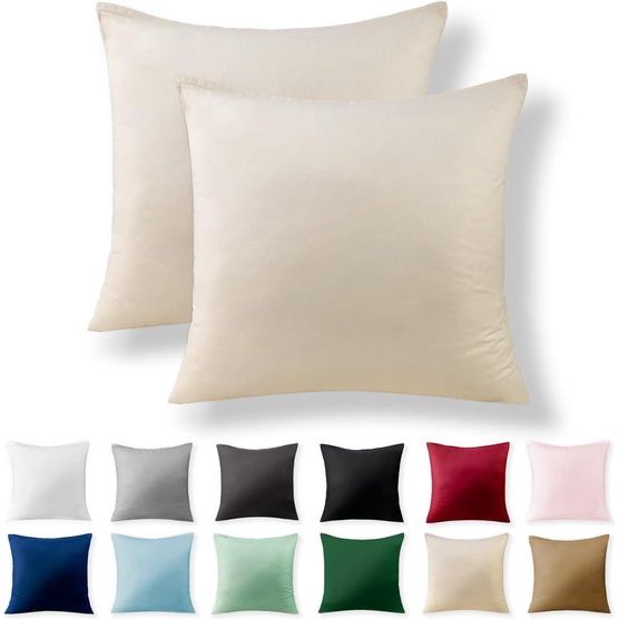 Set of 2 Renforcé Cushion Covers 80 x 80 cm - 100% Cotton with YKK Zip, Super Soft Pillowcase 80 x 80 cm, Pillow Slip, Beige, Cushion Cover Only