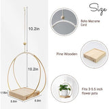 Macramé plantenhangers, 2 stuks, gouden bloempotophanghaakjes, boho, hangende planten, houten hanglampen voor binnen, buiten, tuin, balkon, raam