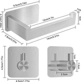 Toiletpapierhouder zonder boren, zelfklevende toiletpapierrolhouder, roestvrij staal, wc-houder, rolhouder, papierhouder met 2 stuks handdoekhaken voor badkamer en keuken, zilver