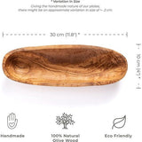 Fruitschaal van natuurlijk olijfhout, handgemaakt, 30 x 10 cm, olijfhouten kom voor het huishouden, 30 x 10 cm, houten schaal, decoratie, olijfhouten schaal voor fruit, brood en gebak, decoratieve schaal van hout