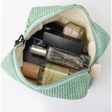 Cosmetische tas corduroy kleine toilettas dames kleine make-uptas met glimlach koord cosmeticatas dames corduroy cosmeticatas reizen cosmeticatas voor reizen meisjes dames, Groen 2