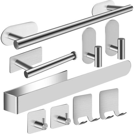 Handdoekhouder zonder boren 9-delige handdoekhouder Badkamerhanddoekhouder Zilverkleurige handdoekhouder Wandbadkameraccessoireset Handdoekhouder Keukenhanddoekrail Geen boren nodig