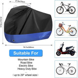 Afdekzeil, waterdicht, fiets overlapping, 210D premium fabric, fietsgarage, bescherming tegen fabric, rain, snow, UV, beschermhoes met slotgaten en zak, Zwart en blauw