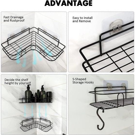 Doucheplank zonder boren, doucheplank, doucheplank, 4-delige badkamerrek, organizer, shampoohouder voor douche, toilet, keuken en slaapzaal