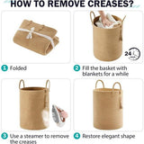 Gevlochten wasmand, speelgoedopberger, opbergmand met handvat, handgemaakt katoen (puur bruin, 38 cm (D) x 50 cm (H))