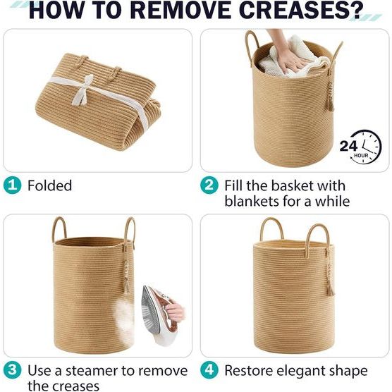 Gevlochten wasmand, speelgoedopberger, opbergmand met handvat, handgemaakt katoen (puur bruin, 38 cm (D) x 50 cm (H))