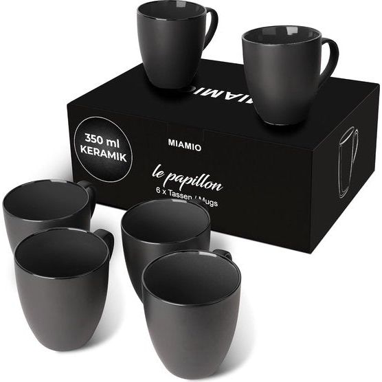 6 x 350 ml koffiekopjes/koffiekopjes set - kopjes set van 6 Modern - Le Papillon Collection (zwart)