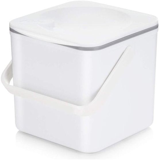Keukencompostbak met een binnenkant die gemakkelijk afveegbaar is, gemaakt in Groot-Brittannië, 3,5 liter, wit.