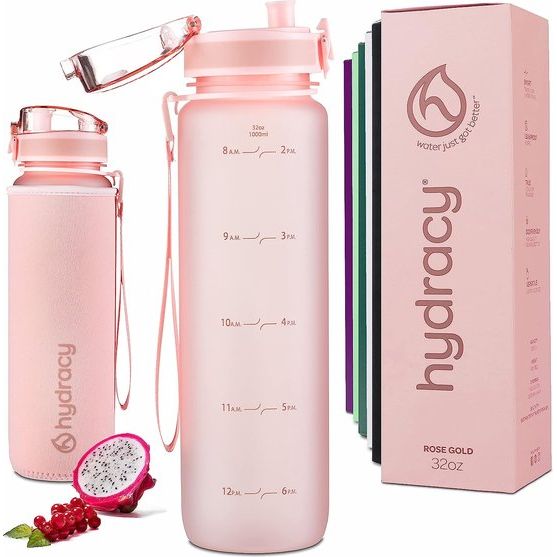 Drinkfles met infuser en tijdmarkering - 1 liter BPA-vrije lekvrije sportfles - condensvrije waterfles - ideaal voor sport en buitenactiviteiten - roze