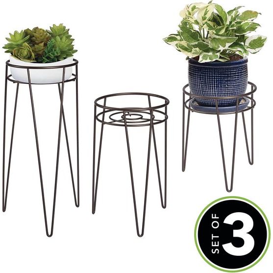 mDesign - Plantenstandaard - plantenhouder/succulentenhouder - modern/'jaren 50 stijl/minimalistisch/stevig/metaal/voor binnen en buiten/met haarspeldpoten - brons