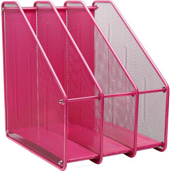 EXERZ Tijdschriftmap/Grid Metal Triple Desk File Holder - 3 Divisies A4 Documenten/Opslagmap/Map/Organizer/Tijdschrift Boekensteun (Roze)