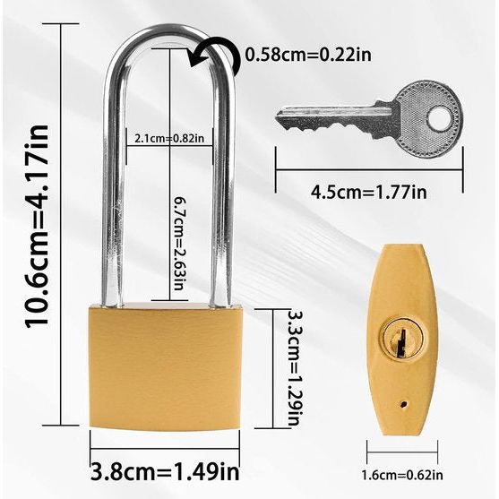 Set van 2 hangsloten 38 mm, sloten met sleutel, lange beugel, hangslot met sleutel (gelijksluitend) hangslot met 3 sleutels voor schuren, garages, hekken