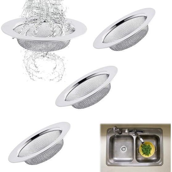 4 stuks roestvrijstalen afvoerzeef, gootsteen, gootsteen, keukenspoelbakzeef, kleine afvoerzeef, gootsteen, roestvrijstalen zeef voor keuken, wastafel, zeef, douche, badkuip, verkrijgbaar
