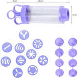 Koekjespuit, 10 soorten bloemenpatroondecoratie, taartspuit met transparante houder, voor het maken van koekjes (paars)