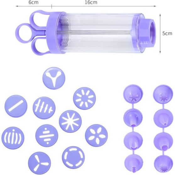 Koekjespuit, 10 soorten bloemenpatroondecoratie, taartspuit met transparante houder, voor het maken van koekjes (paars)