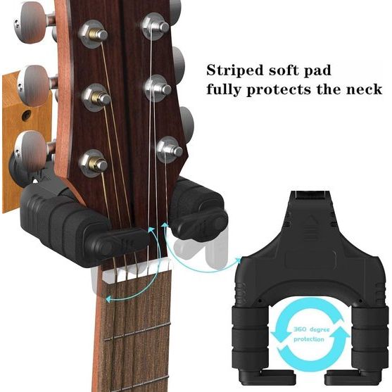 Guitar holder for on the wall, guitar hook, self-locking function, suitable for all types of guitars and bass guitars. Gitaarhouder voor aan de muur, gitaarhaak, zelfvergrendelende functie, geschikt voor alle soorten gitaren en basgitaren.