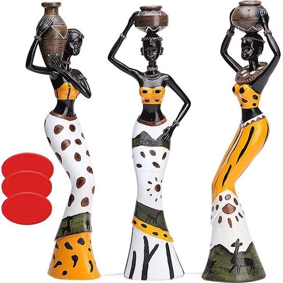 Pak van 3 Afrikaanse sculptuur, Afrikaanse decoratieve vrouwelijke figuur meisje figuur standbeeld decor huis decoratieve zwarte figuren creatieve ambachtelijke poppen ornamenten