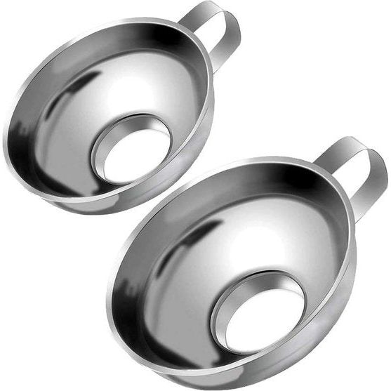 Inblikkende trechter, 2 stuks roestvrijstalen inblikkende trechter met brede opening voor het overbrengen van vloeibare oliepoeder, bonen en jam (klein en groot)