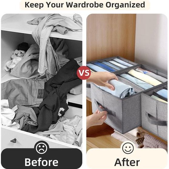 Grote versie van de jeans-organizer: verbeterde afmetingen: 36 x 27 x 20 cm, elk vak 26 x 20 x 6 cm, breder en groter vak voor volwassen jeans, jassen, broeken, overhemden, truien, enz