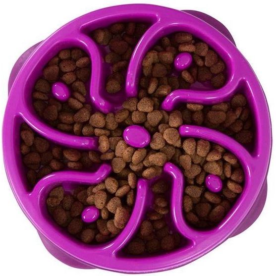 Outward Hound Fun Feeder - Anti Schrok Hondenvoerbak - 6 kleuren en 3 maten - door Dierenartsen aanbevolen Slow Bowl - Large/Regular - Grijs