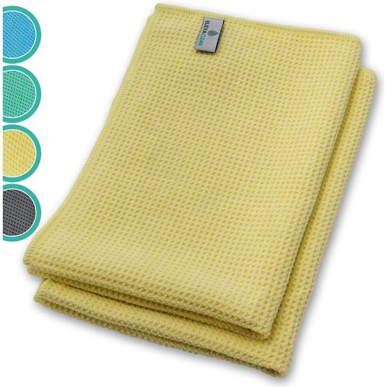 Microvezel droogdoek, premium wafeldoek (2 stuks, 60 x 40 cm, geel), superzachte kwaliteit, voor auto, glas, keuken, servies, badkamer - Geel