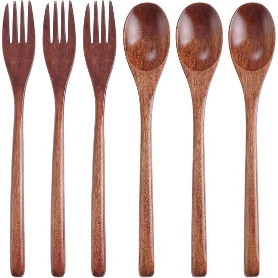 6 Piece Natural Wooden Cutlery Set with Long Handle Janpanese Style for Camping Outdoor Kitchen Cooking Dinner