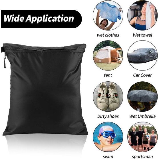 3 stuks wetbag 30 x 35 cm, herbruikbare zakken, waterdichte natte tas met ritssluiting, vuile kleding, tas, organizer voor badpakken, strandlaken, sportkleding (zwart), zwart