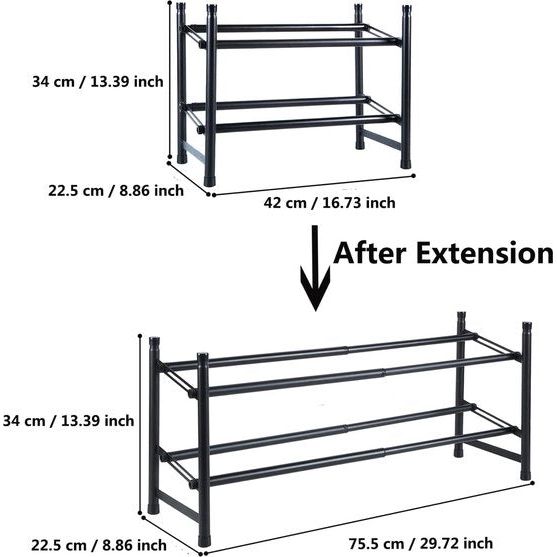 Schoenenrek van metaal, verstelbaar en uitbreidbaar schoenenstandaard, zwart, sterk en robuust, voor hal, woonkamer, slaapkamer, garage, kledingkast (1 pak met 2 treden)