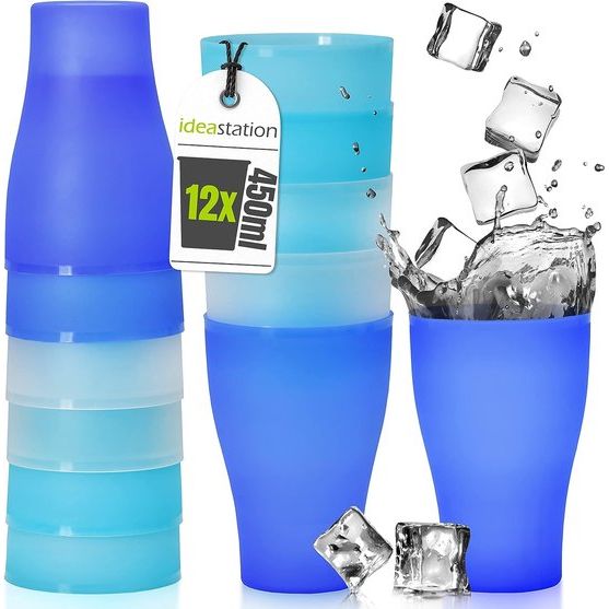 NEO Kunststof bekers, 12 stuks, 450 ml, multifunctionele, herbruikbare, onbreekbare, plastic bekers voor kinderen, feesten en op de camping