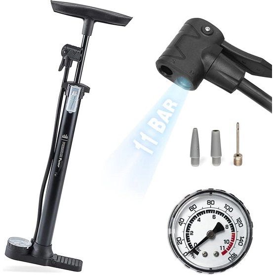 Stationaire luchtpomp, diverse modellen, met adapters, geschikt voor alle gangbare kleppen, met manometer