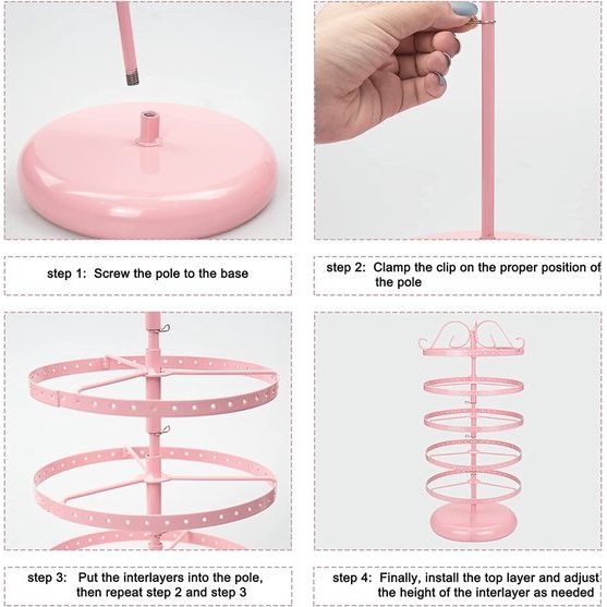 5-laags sieradenstandaard, draaibare sieradenhouder, oorbelhouder, oorbelstandaard, organizer, metalen sieradenopslag voor oorbellen, halsketting, armband (lichtroze)