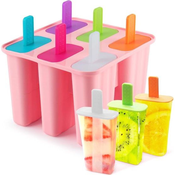 IJsvormen, siliconen, ijslolly vormen, 6 gaten popsicle set, LFGB-getest en BPA-vrij, geschikt voor levensmiddelen, ijs-pop-maker, ijslolly mold met sticks en druppelbescherming (roze)