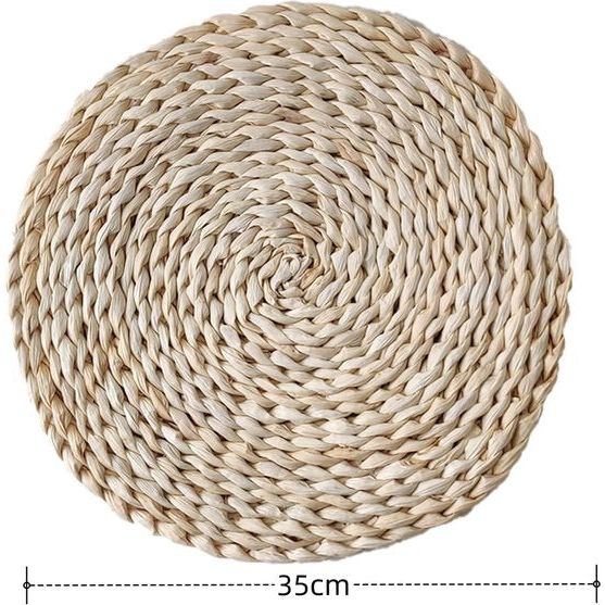 Handgemaakte, hittebestendige maïsschalen, placemats, 35 cm diameter, geweven rotan, wasbaar en natuurlijk gevlochten voor keuken en eetkamer (maïsschaal, 2 stuks)