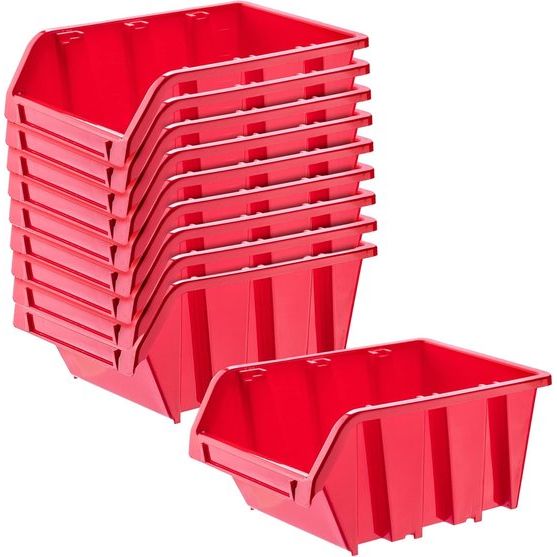 Werkplaatsstapelkist, stapelbox van PP-kunststof - opbergbox in verschillende maten, opbergdozen voor gereedschapswand, opbergdoos, sorteerbox - Rood 10 stuks, 195 x 120 mm
