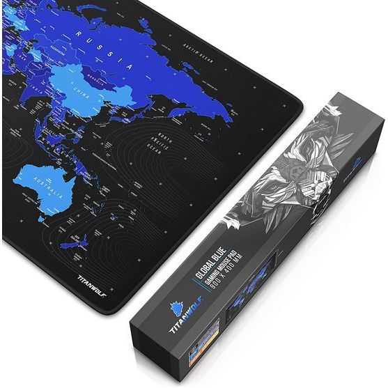 XXL Gaming Muismat 900x400 mm-Placemat muismat groot formaat-precisie en snelheid-rubberen bodem-antislip duurzaam waterafstotend-wereldkaart Zwart blauw