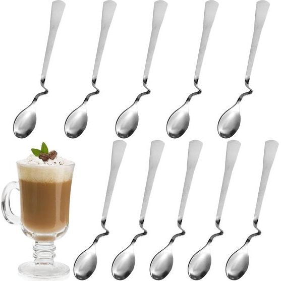 Roestvrijstalen honinglepel, 10 stuks, jamlepel, melk, koffie, roerlepel, hangende kopjeslepel, latte macchiato-lepel, longdrinklepel met knik, voor thuis, kantoor, café, reizen