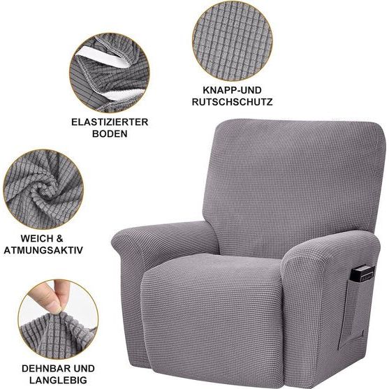 Stretchhoes voor relaxstoel, fauteuilhoes, elastische stoelhoes, 4-delige stoelbeschermer, elastische hoes voor televisiestoel, ligstoel, schommelstoel, relaxstoel (grijs)