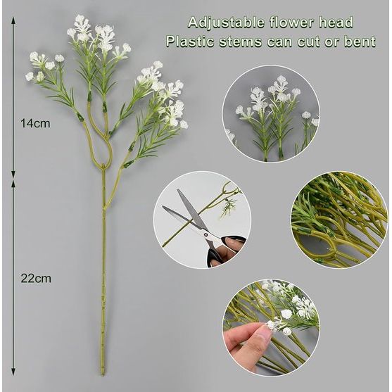 12 pieces gypsophila artificial flowers, like real, plastic gypsophila artificial flowers decoration for wedding, party, bride, office decor (white)