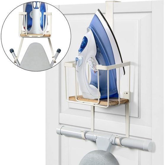 Strijkplankhouder Strijkplank Wandmontage met grote opbergmand - Strijkijzer en strijkplankhouder voor wasruimte - Houdt strijkijzer, plank, spuitfles vast
