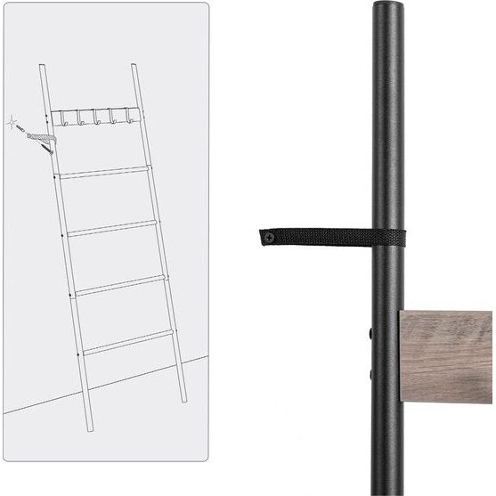 Towel Ladder, Towel Rack, Towel Rack, Clothes Rack, 5 Removable Hooks, 60 x 177 cm, for Bath Towels, Clothes, Blankets, Newspapers, Space Saving, Sturdy, Industrial Style EBG60CJ01