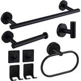 8-delige roestvrijstalen badkameraccessoireset, handdoekenrek, toiletrolhouder, handdoekring, kapstok, 2 zelfklevende haken, 2 scheermeshouders (zwart)