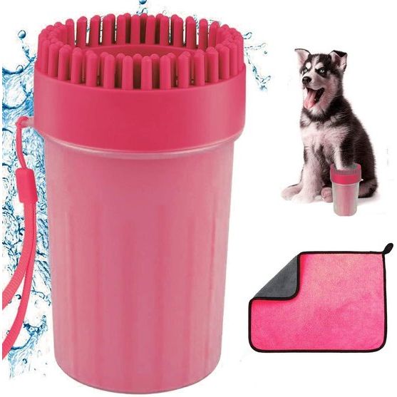 Paw Washer Pootreiniger voor honden, draagbare hondenpootreiniger, siliconen huisdierpootreiniger voor katten en honden, met een handdoek (roze)