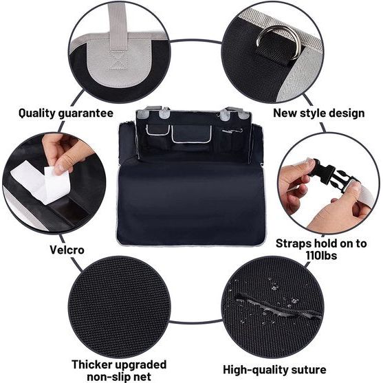 Kofferbakbescherming hond voor autoSUV's, autokofferruimte met zijbescherming, zwarte kofferbakmat met bumperbescherming, waterdichte universele autokofferbak-hondendeken, 205 x 115 cm