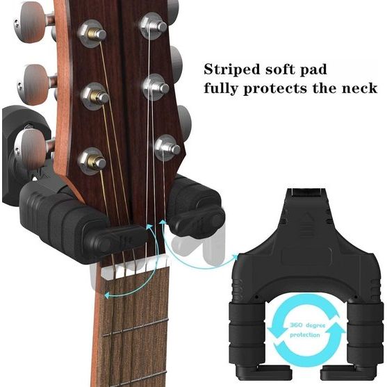 Gitaarhouder voor aan de muur, gitaarhaak, zelfremmende functie, geschikt voor alle soorten gitaren en bassen,