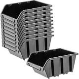Werkplaatsstapelkist, stapelbox van PP-kunststof - opbergbox in verschillende maten, opbergdozen voor gereedschapswand, opbergdoos, sorteerbox - Zwart 10 stuks, 195 x 120 mm