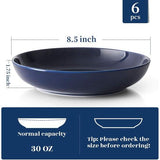 Pastabord, 21,6 x 4,5 cm, soepbord, 6-delig pastakom, slakom, diepe borden, ideaal voor pasta, soepen en salade, pastakommen, soepkom, grote kommen, 880 ml, marineblauw