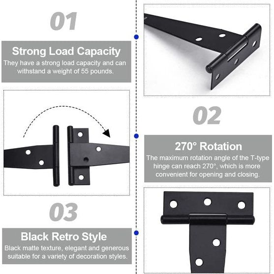 5 stuks T-scharnier, verzinkt, zware belasting, deurscharnieren, inklapbaar, zwart, T-vormig, roestvrij staal, veiligheidsdeurslot, antieke deurgrendel, schuifgrendel voor ramen, kast,