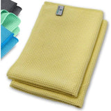 Microvezel droogdoek, premium wafeldoek (2 stuks, 60 x 40 cm, geel), superzachte kwaliteit, voor auto, glas, keuken, servies, badkamer - Geel